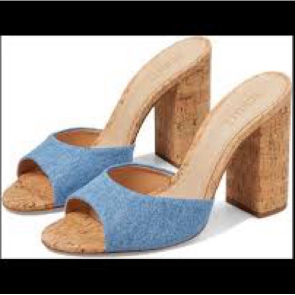 SCHUTZ Denim Blue Cork Heel Sandals
